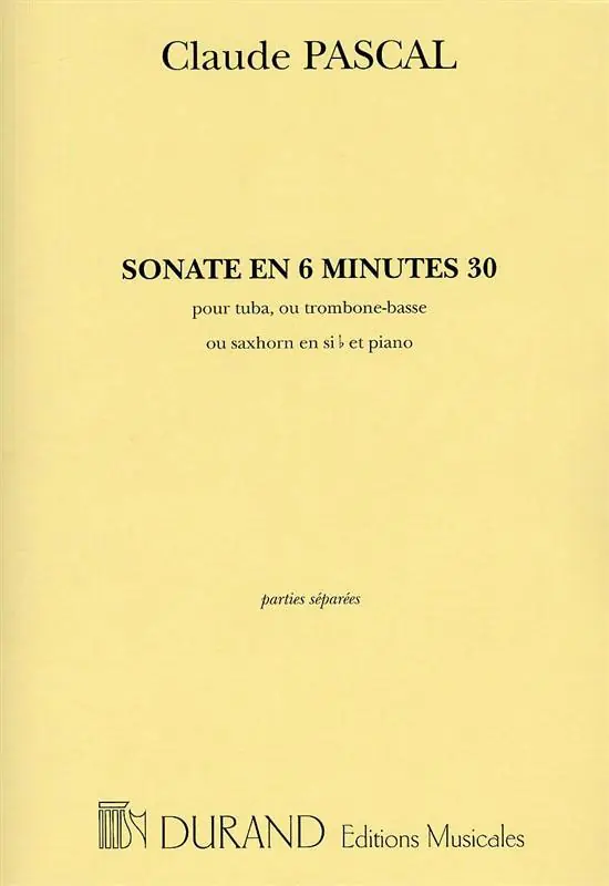 Durand PASCAL C. - SONATE EN 6 MINUTES 30 - TUBA ET PIANO Billig