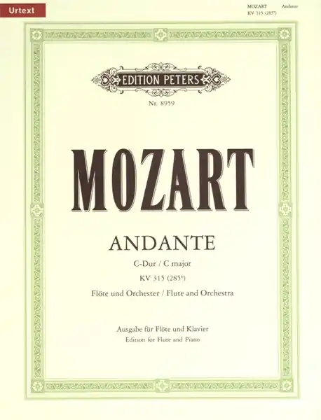 Sale Edition Peters MOZART WOLFGANG AMADEUS - ANDANTE IN C K315 - FLUTE AND PIANO