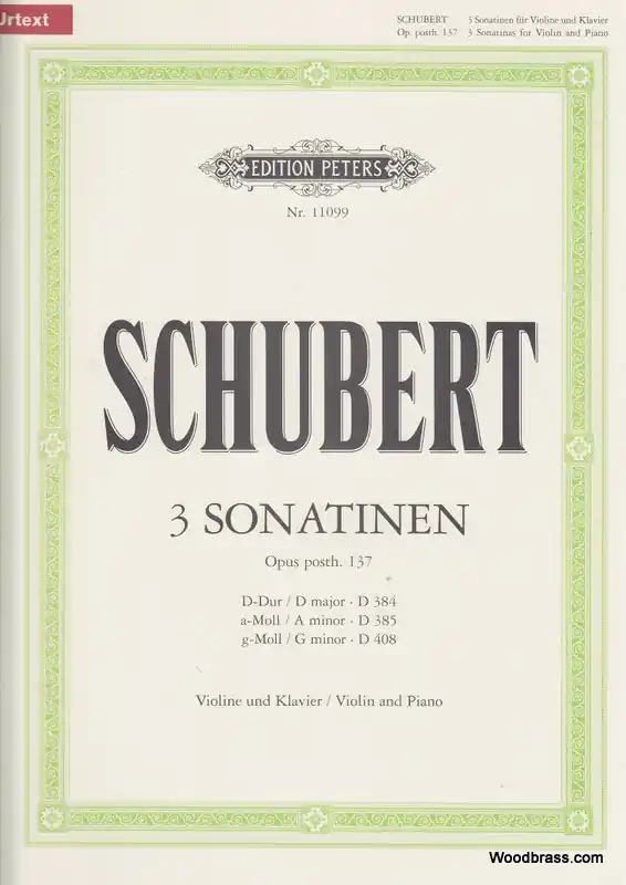 Edition Peters SCHUBERT FRANZ - 3 SONATINAS - VIOLIN AND PIANO Garantierte Lieferung