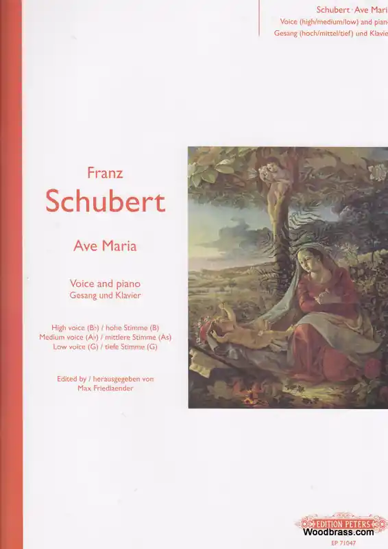 Mega-Angebot Edition Peters SCHUBERT FRANZ - AVE MARIA (HIGH VOICE: G MEDIUM VOICE: F LOW VOICE: D) - VOICE AND PIANO (PER 10