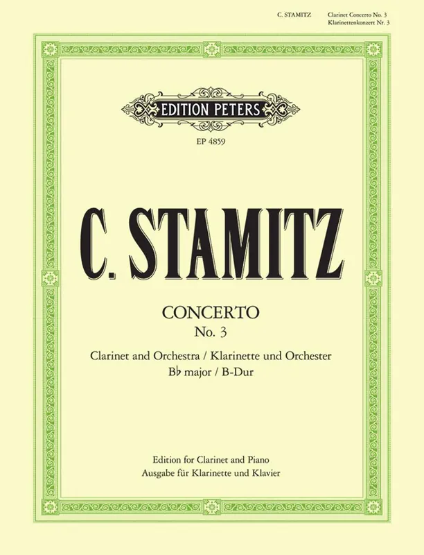 Günstig Edition Peters STAMITZ CARL - CLARINET CONCERTO NO. 3 IN B FLAT - CLARINET AND PIANO