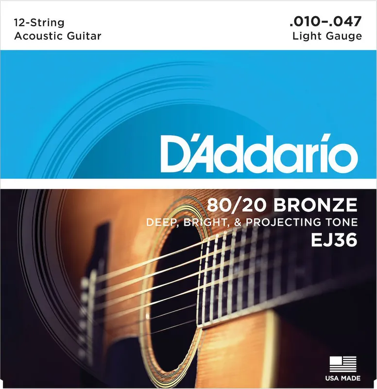 D'addario And Co EJ36 12-STRING BRONZE ACOUSTIC GUITAR STRINGS LIGHT 10-47 Super-Preis