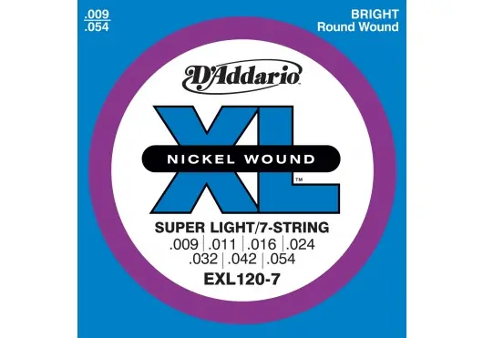D'addario And Co EXL120-7 NICKEL WOUND 7-STRING ELECTRIC GUITAR STRINGS SUPER LIGHT 9-54 Neue Kollektion