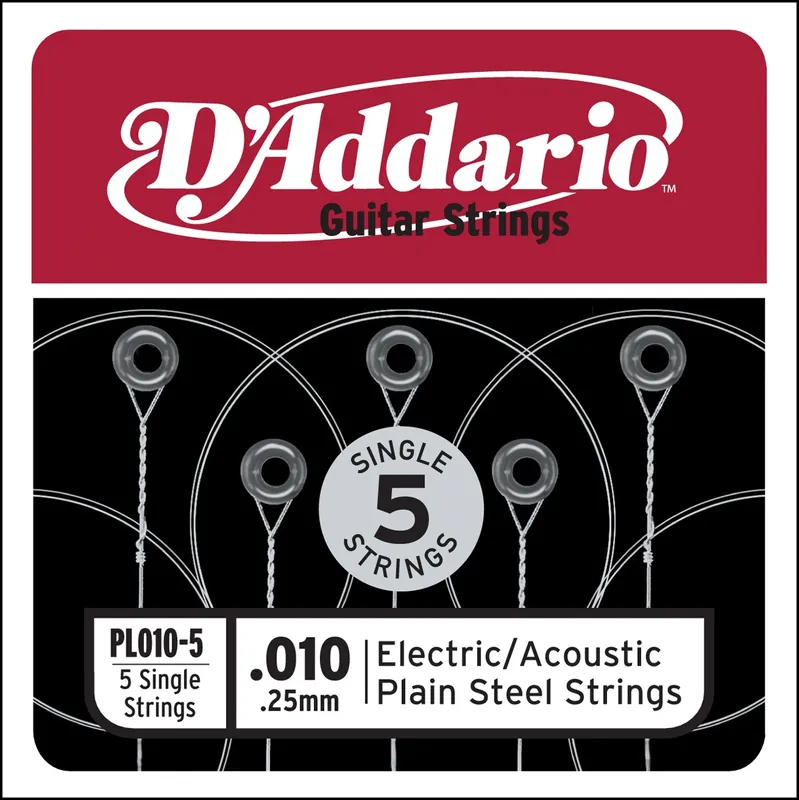 D'addario And Co PL010-5 PLAIN STEEL GUITAR SINGLE STRING .010 5-PACK Günstig