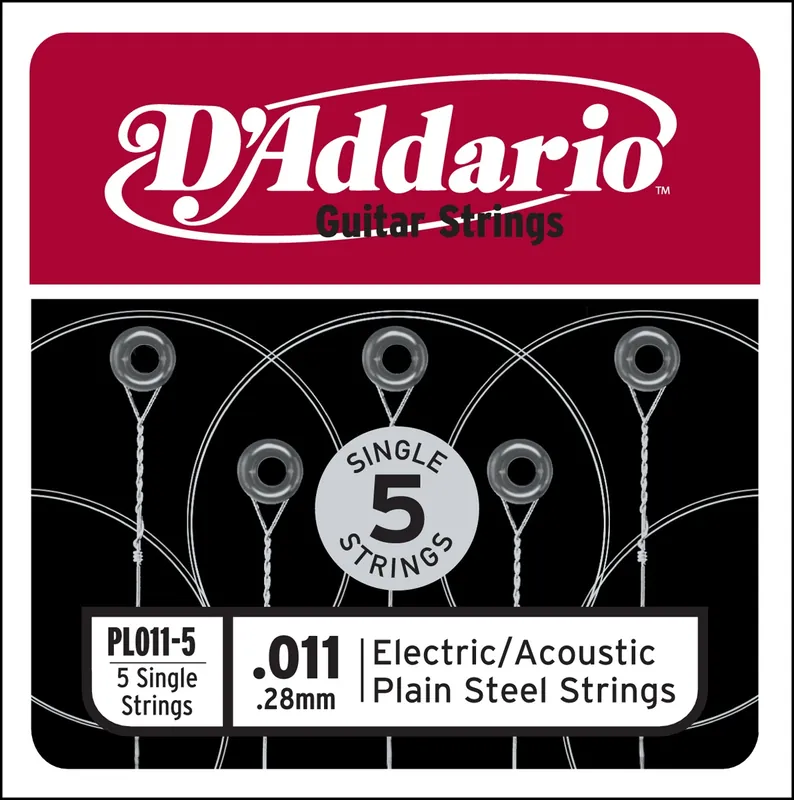 D'addario And Co PL011-5 PLAIN STEEL GUITAR SINGLE STRING .011 5-PACK Gratis Versand