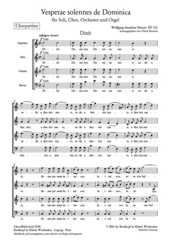 Begrenztes Angebot Vesperae de Dominica KV321