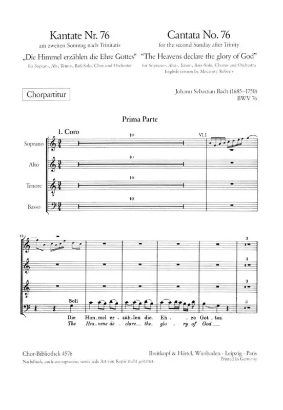 Direkt Vom Hersteller Die Himmel erzählen die Ehre Gottes - Kantate Nr.76 BWV 76
