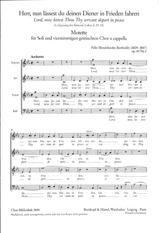Herr, nun lässest du deinen Diener in Frieden fahren op.69,1 Must-Have