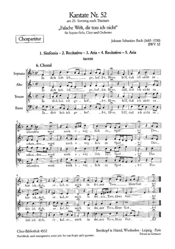 Falsche Welt, dir trau ich nicht - Kantate Nr.52 BWV52 Schneller Versand