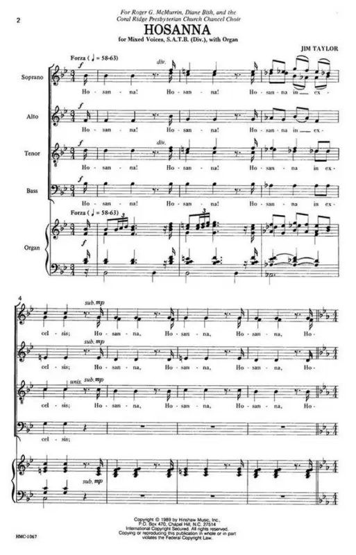 Abverkauf Jim Taylor, Hosanna