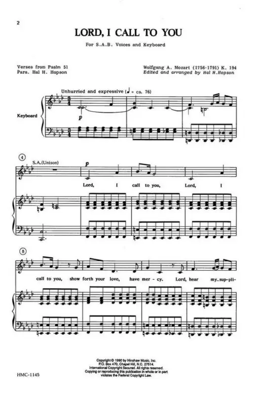 Wolfgang Amadeus Mozart, Lord, I Call To You Jetzt Kaufen