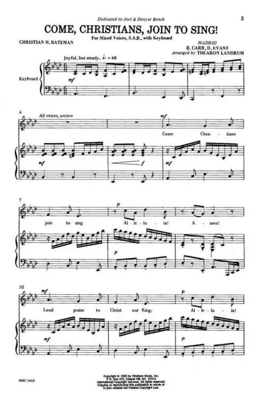 Benjamin Car, Come, Christians, Join To Sing! Preiswert