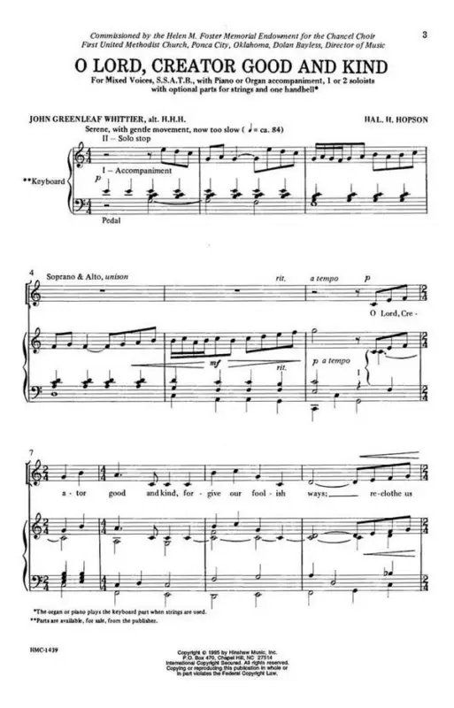 Super-Preis Hal H. Hopson, O Lord, Creator Good And Kind