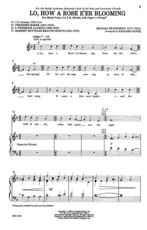 Super-Preis Michael Praetorius, Lo, How A Rose E'er Blooming