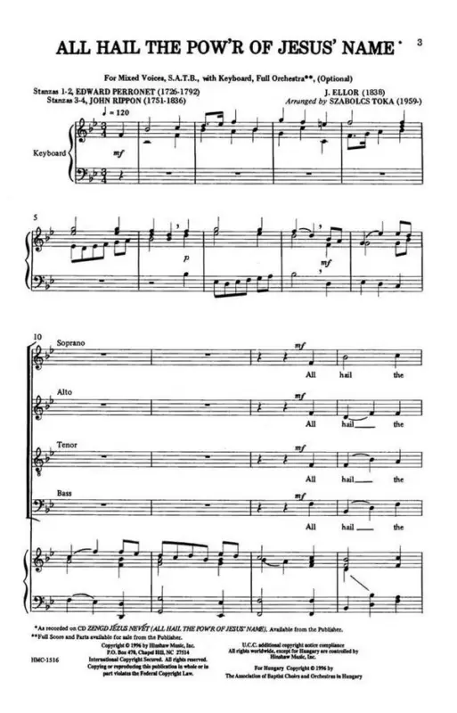 Beliebt J. Ellor, All Hail The Pow'r Of Jesus's Name