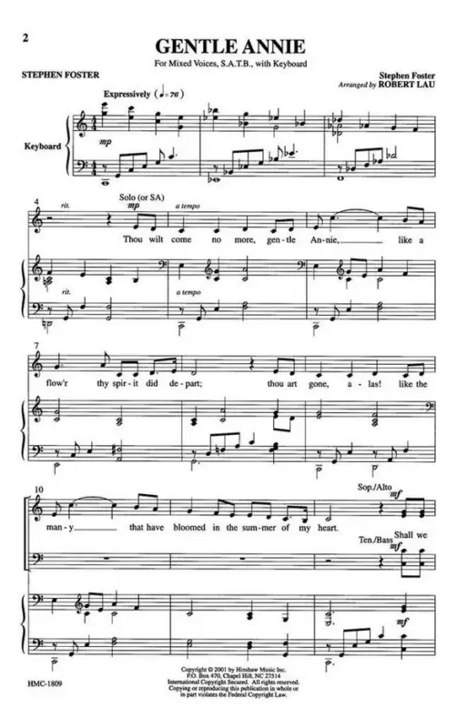 Stephen Foster, Gentle Annie Neuheit