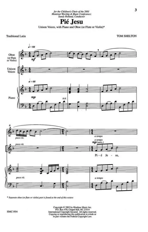 Wochenendangebot Tom Shelton, Pie Jesu