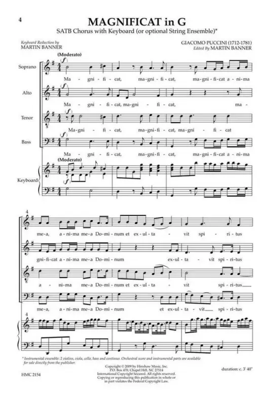 Billig Giacomo Puccini, Magnificat In G