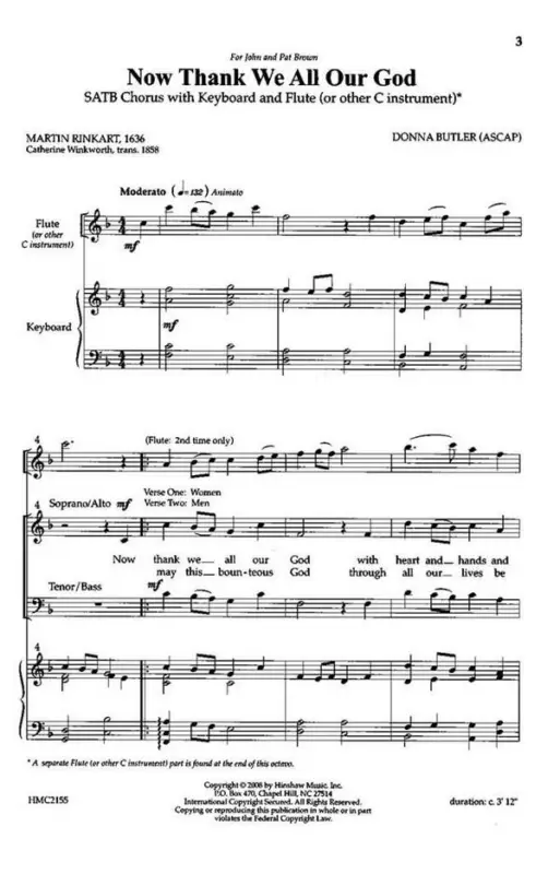 Angebot Donna Butler, Now Thank We All Our God