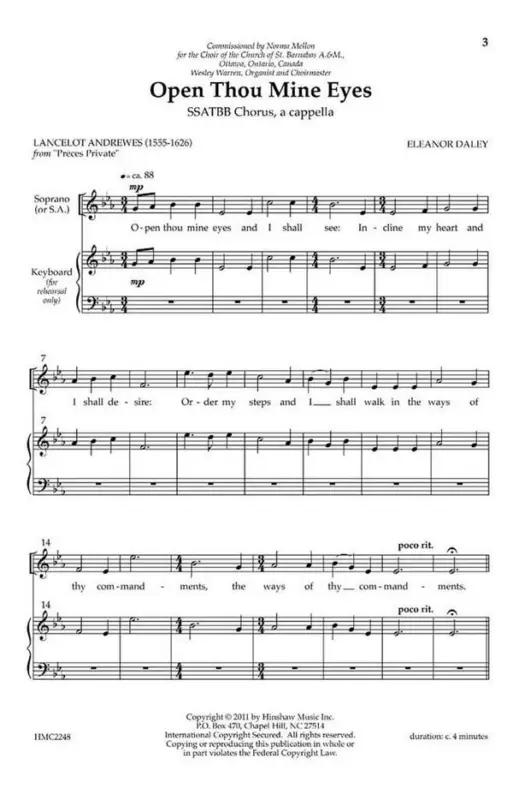 Solange Der Vorrat Reicht Eleanor Daley, Open Thou Mine Eyes