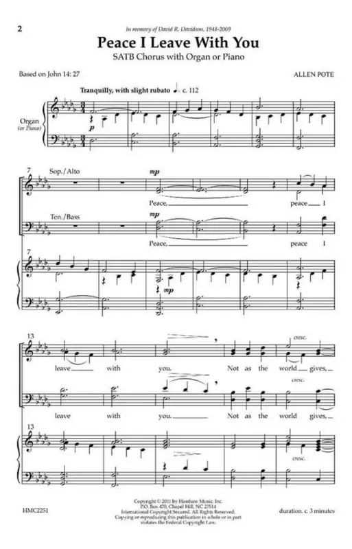 Allen Pote, Peace I Leave You Kostenfreie Lieferung