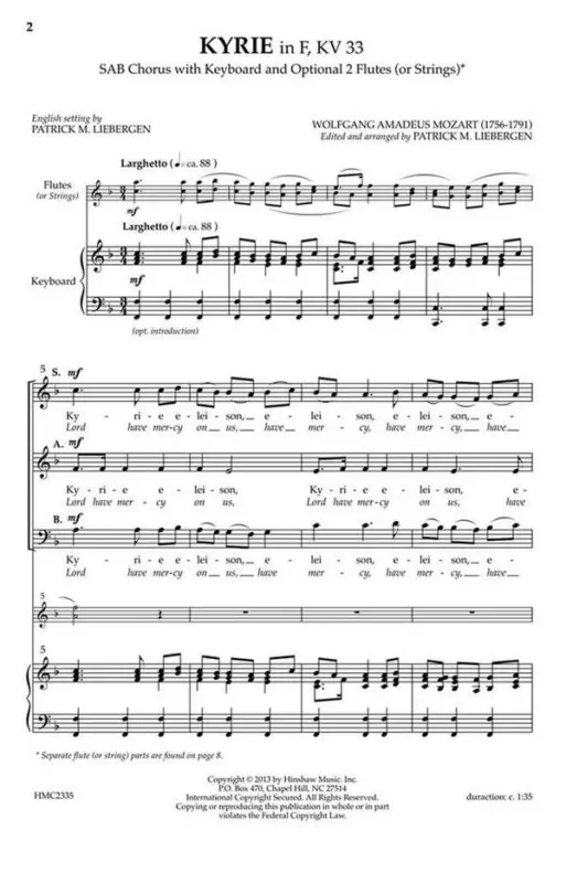 Wolfgang Amadeus Mozart, Kyrie In F, Kv33 Jetzt Bestellen