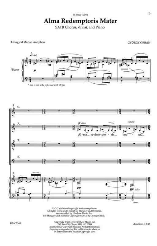 Billig György Orbán, Alma Redemptoris Mater