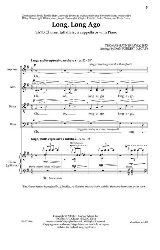 Thomas Haynes Bayly, Long, Long Ago Echt