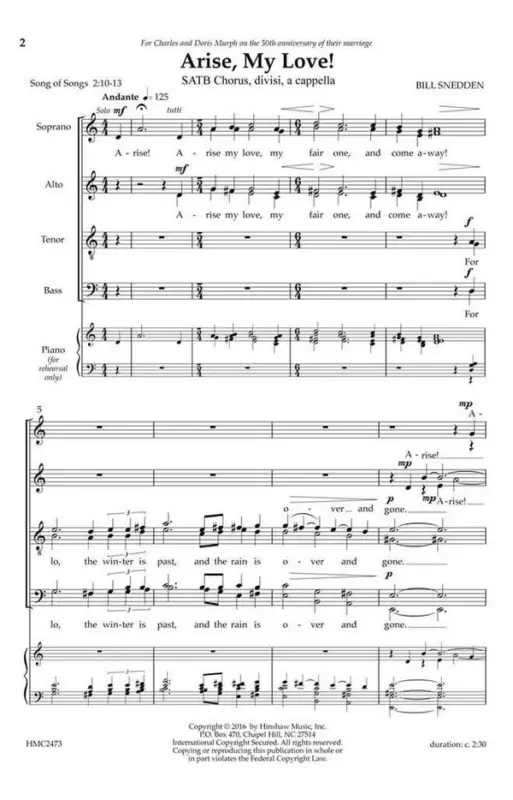 Bill Snedden, Arise, My Love Highlight