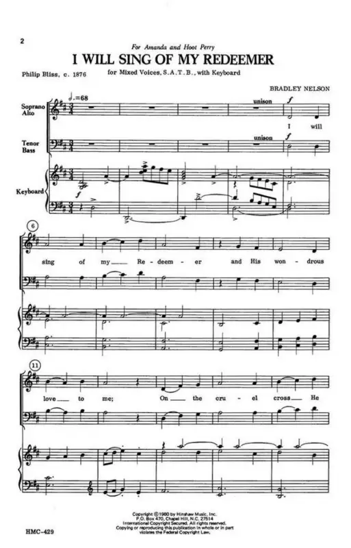 Aktuell Bradley Nelson, I Will Sing Of My Redeemer