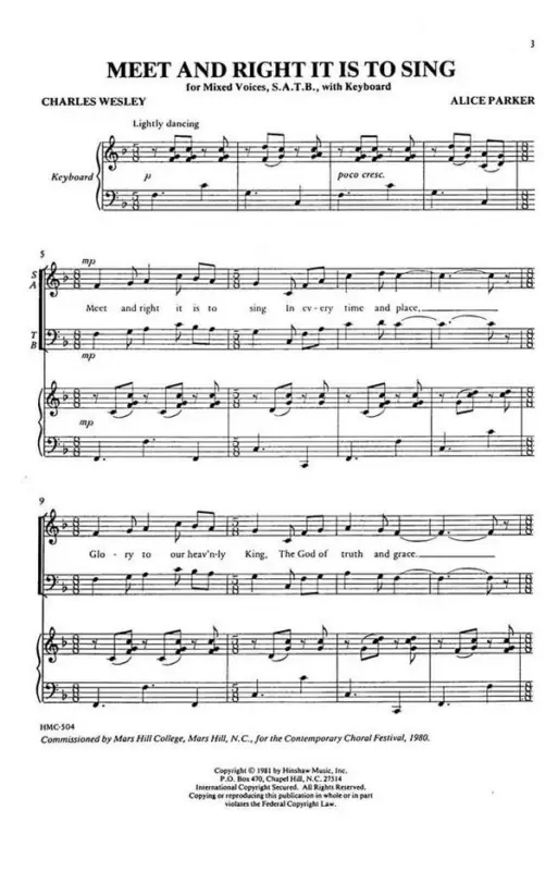 Alice Parker, Meet And Right It Is To Sing Kostenloser Rückversand