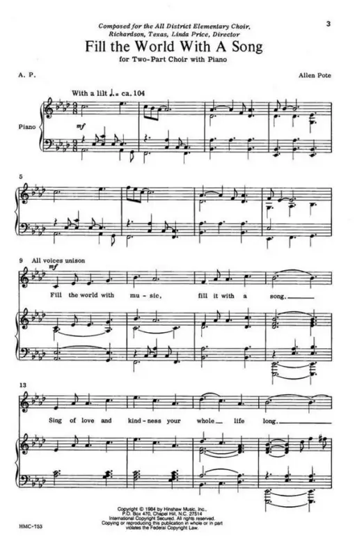 Allen Pote, Fill The World With A Song Top-Preis