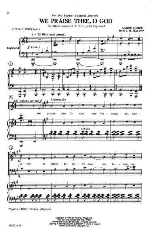 Aaron Tomes, We Praise Thee, O God Direktkauf