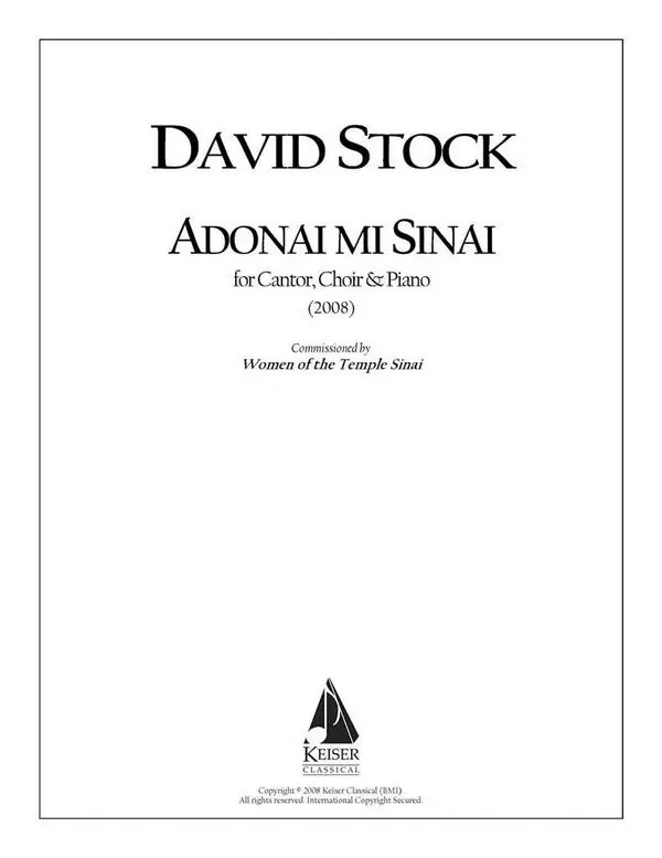 David Stock, Adonai mi Sinai for Cantor, SATB Chorus and Piano Finale Aktion