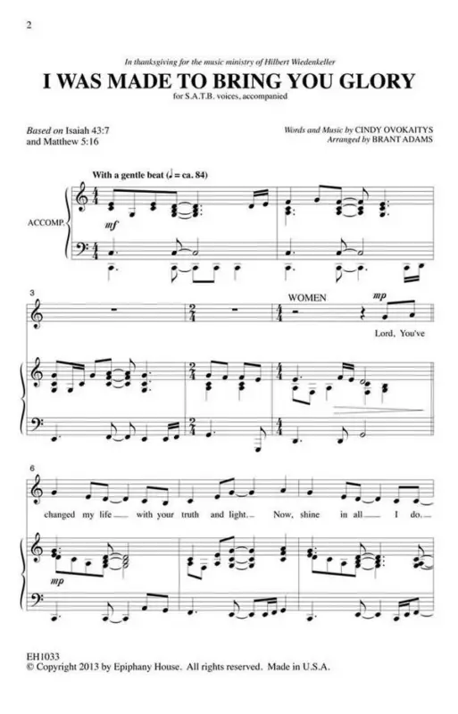 Letzte Chance Cindy Ovokaitys, I Was Made to Bring You Glory