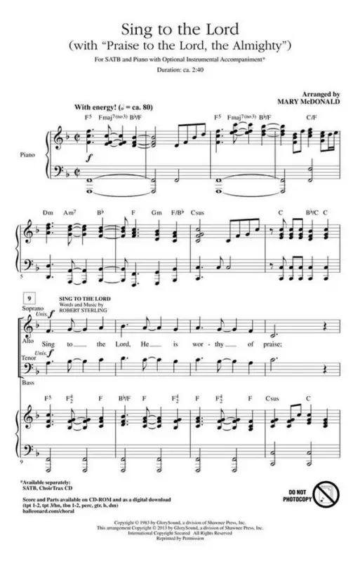 Robert Sterling, Sing to the Lord Kracherpreis