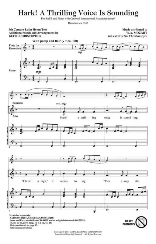 Must-Have Wolfgang Amadeus Mozart, Hark! A Thrilling Voice Is Sounding