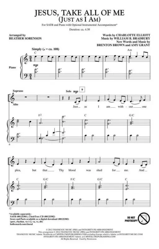 Amy Grant_Brenton Brown_William B. Bradbury, Jesus, Take All of Me Solange Der Vorrat Reicht