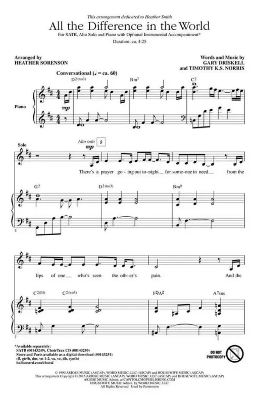 Gary Driskell, All the Difference in the World Sonderaktion