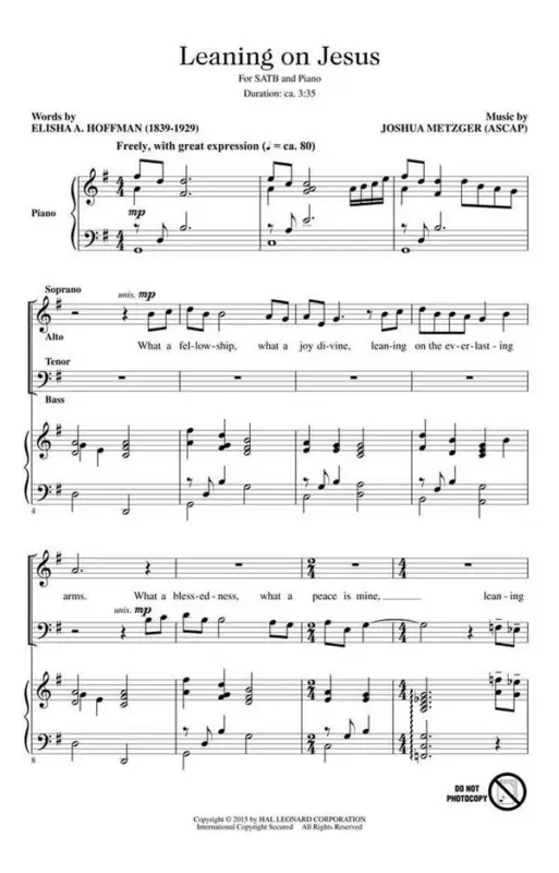 Billig Joshua Metzger, Leaning on Jesus