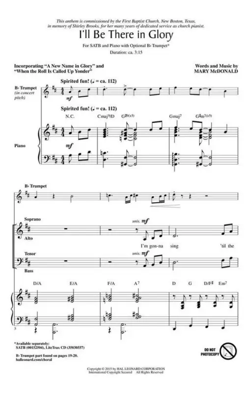 Neuheit Mary McDonald, I'll Be There in Glory
