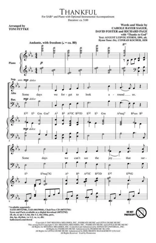 Carole Bayer Sager_David Foster_Richard Page, Thankful Top-Preis