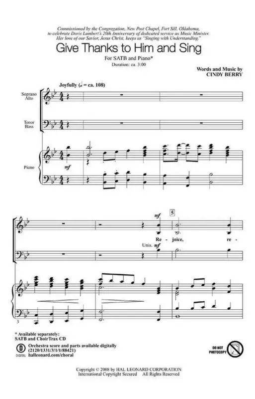 Neu Cindy Berry, Give Thanks to Him and Sing