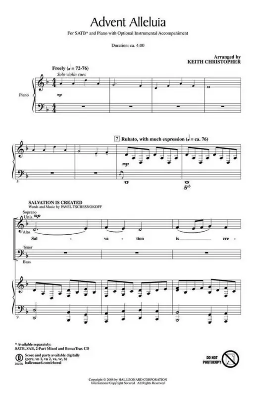 Kostenloser Rückversand Pavel Chesnokov, Advent Alleluia