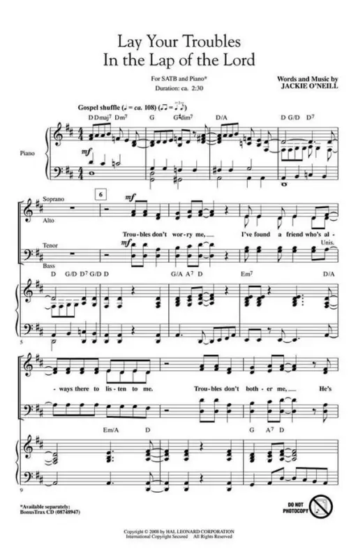 Jackie O'Neill, Lay Your Troubles in the Lap of the Lord Zertifiziert