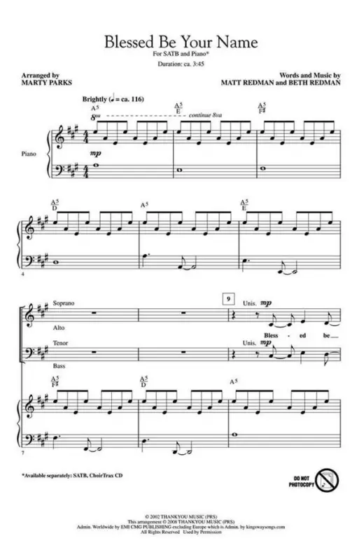 Nur Heute Blessed Be Your Name (SATB)