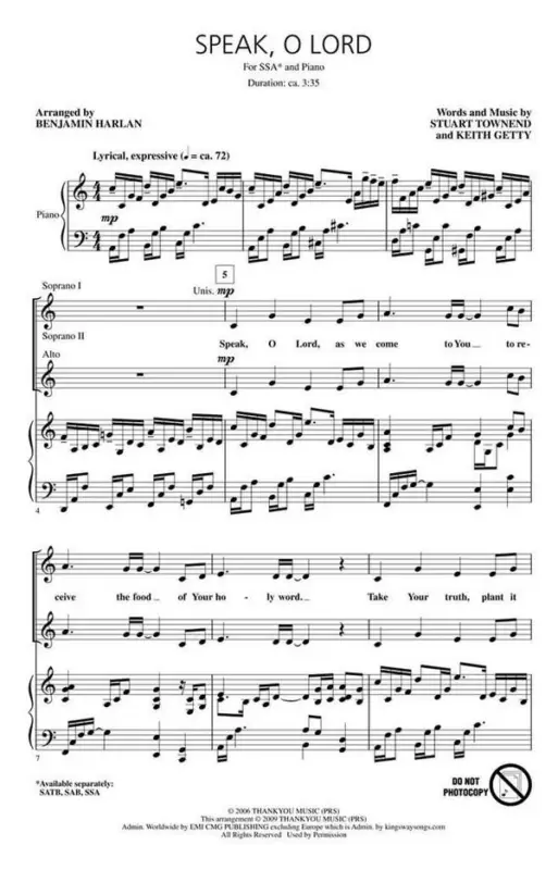 Solange Der Vorrat Reicht Keith Getty_Stuart Townend, Speak, O Lord