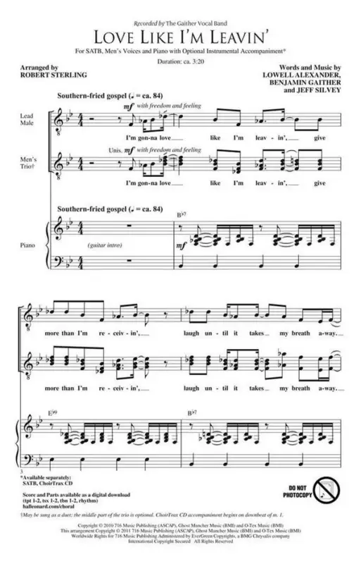 Letzte Chance Benjamin Gaither_Jeff Silvey_Lowell Alexander, Love Like I'm Leavin'