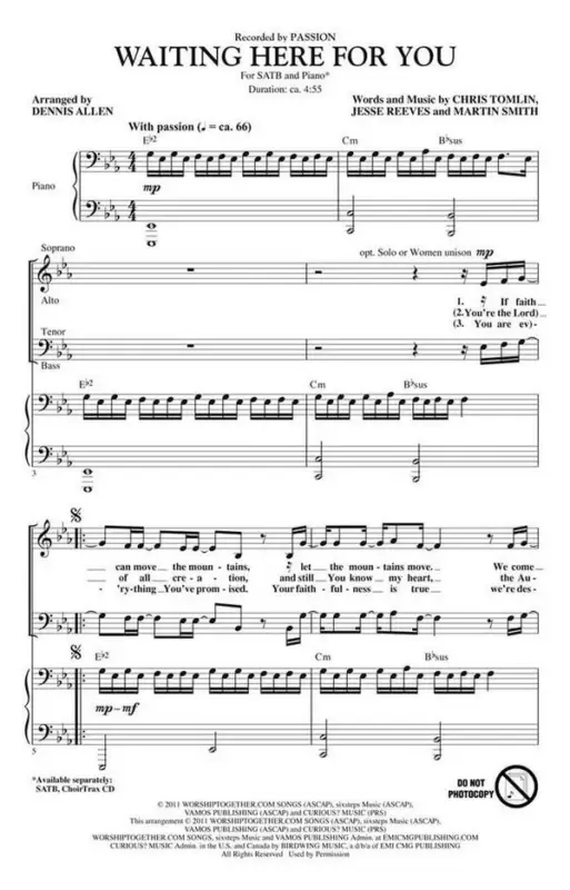 Kostenfreie Lieferung Chris Tomlin_Jesse Reeves_Martin Smith, Waiting here for you