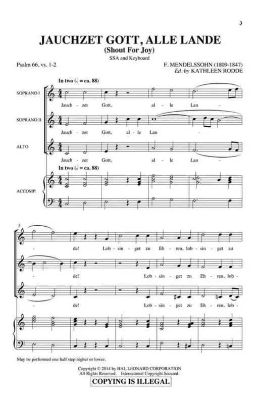 Felix Mendelssohn Bartholdy, Jauchzet Gott, Alle Lande Meistverkauft